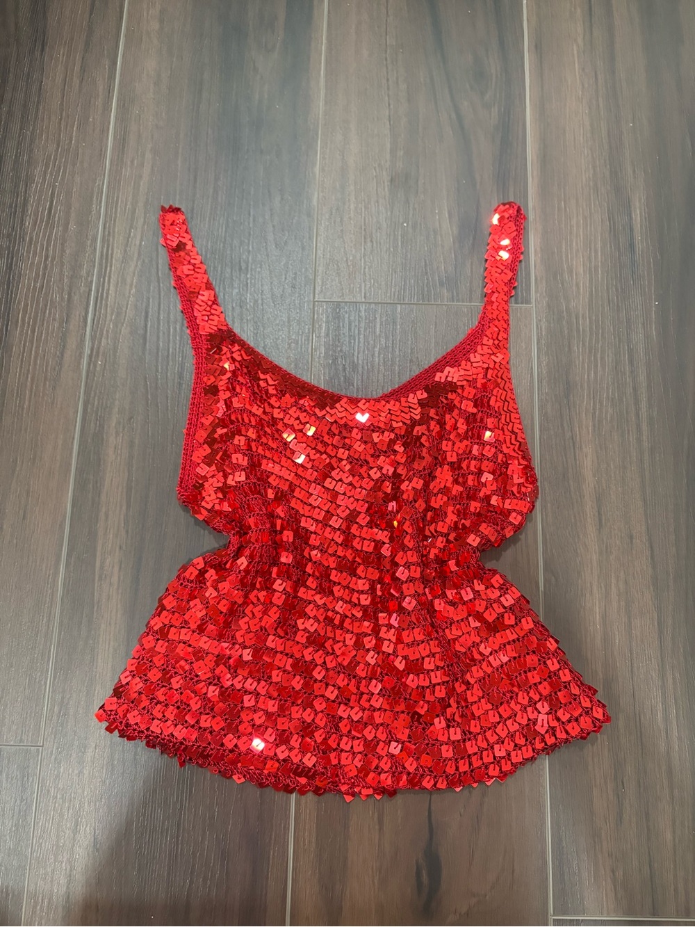 Jennyfer red sequin beaded crochet knit tank top